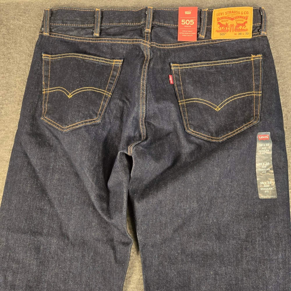 Levi 505 Regular Fit Jeans Mens 38x32 Dark Wash Straight Leg Stretch Denim